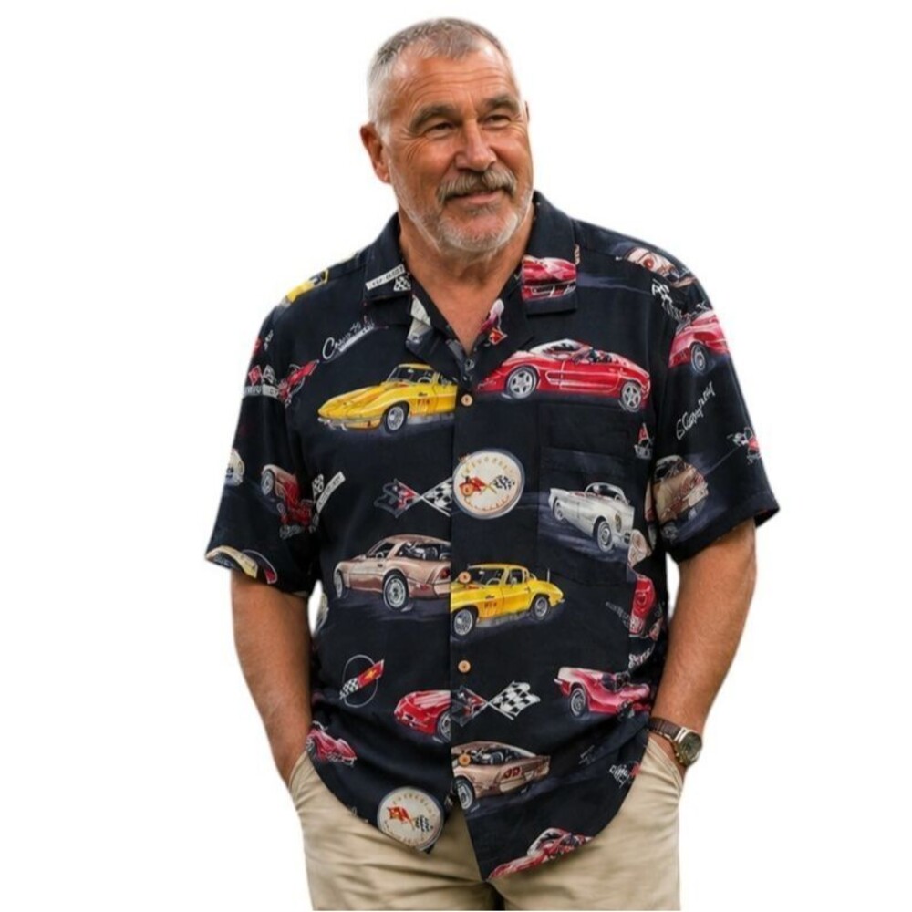 Paradise Found Shirt Size L Black Corvette Stingray All Over Print Hawaiian